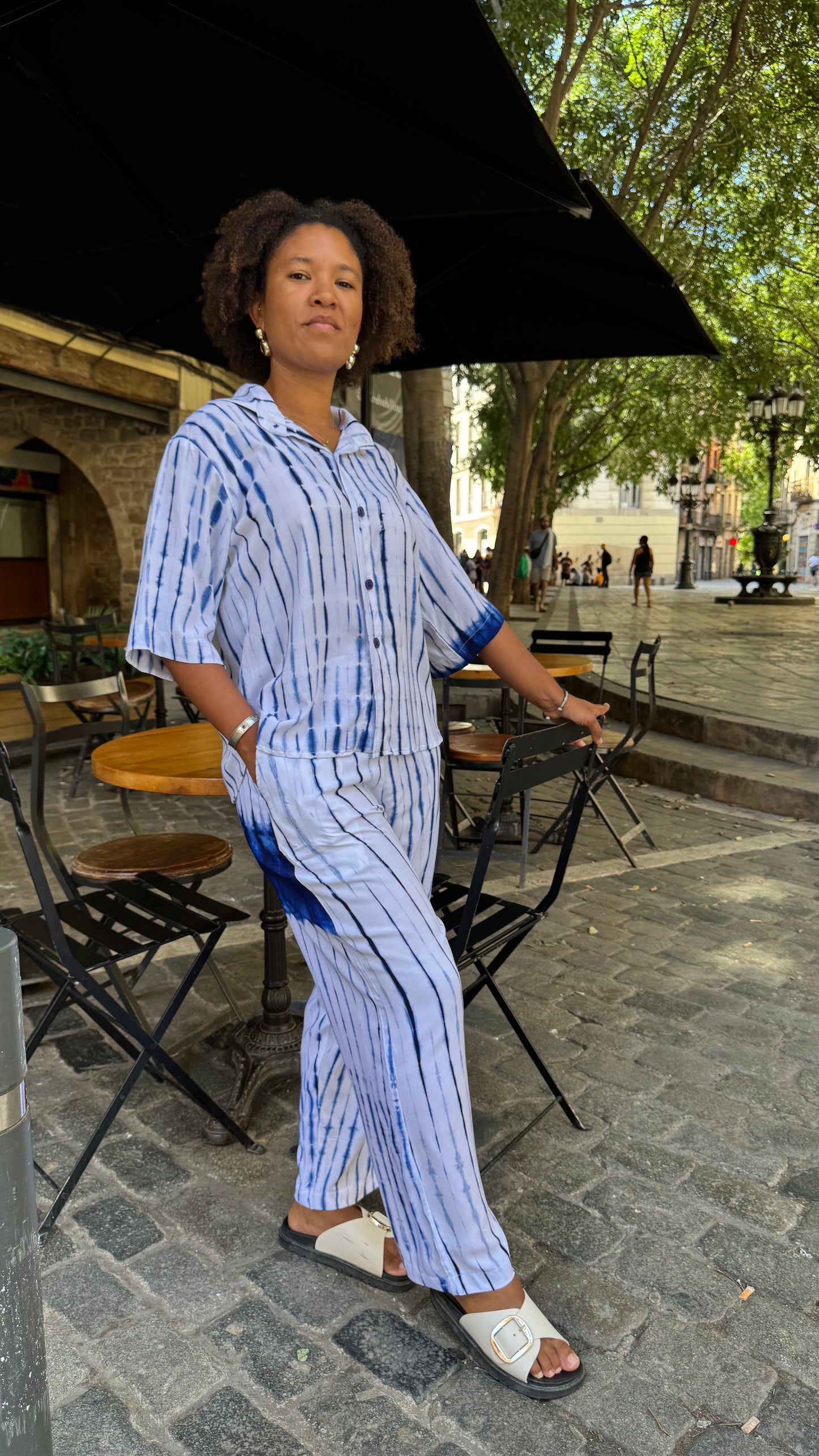 Maridadi Bluu Nyeupe Shirt & Pant (conjunto)