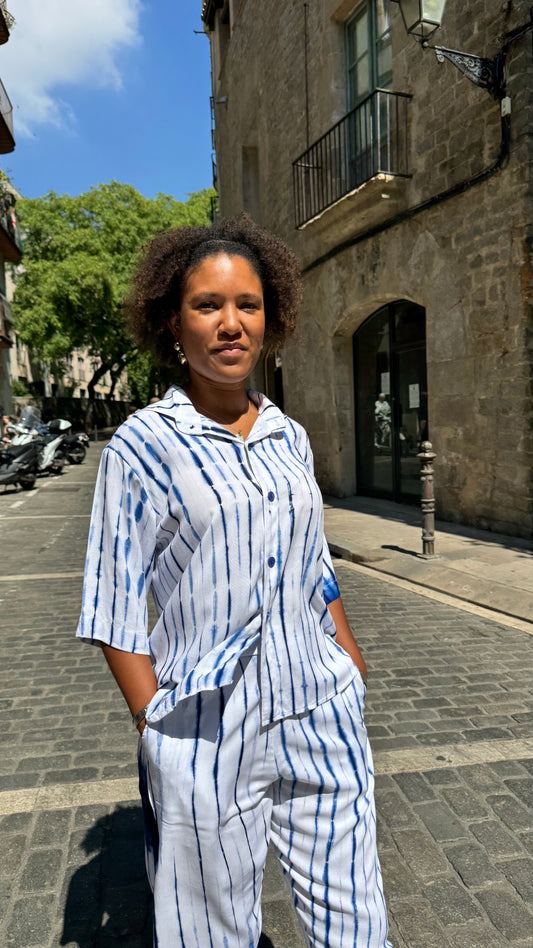 Maridadi Bluu Nyeupe Shirt & Pant (conjunto)